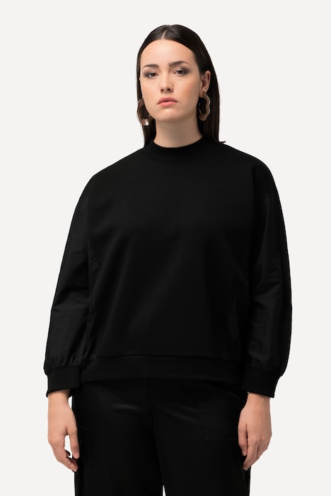 Sweatshirt, Popeline-Einsatz, Rundhals, Fledermaus-Langarm