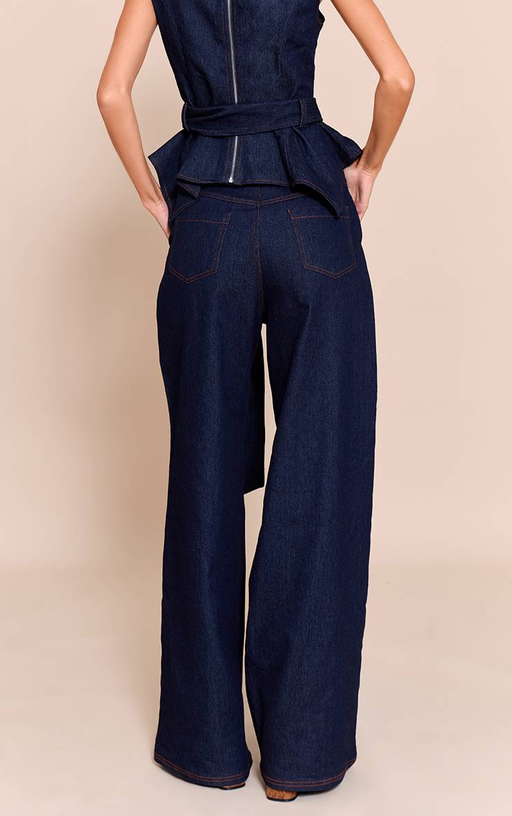 Bleu Indigo Pantalon Large En Denim Chambray Bleu