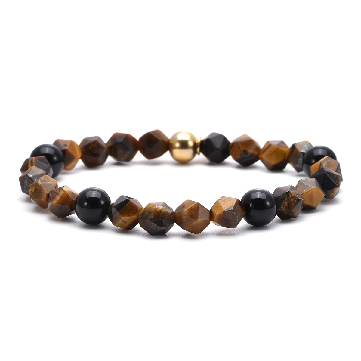 Bracelet Perles Facettées Pierres Naturelles Agate Et oeil De Tigre-Large-20cm