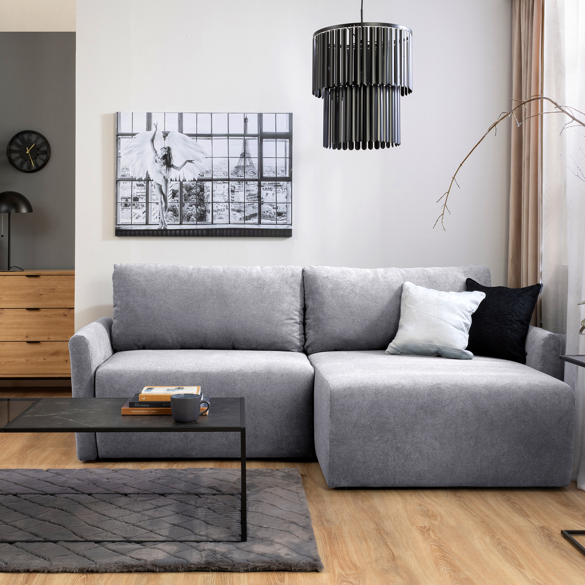 Ecksofa - grau - Liegefunktion und Staukasten - 228x146 cm