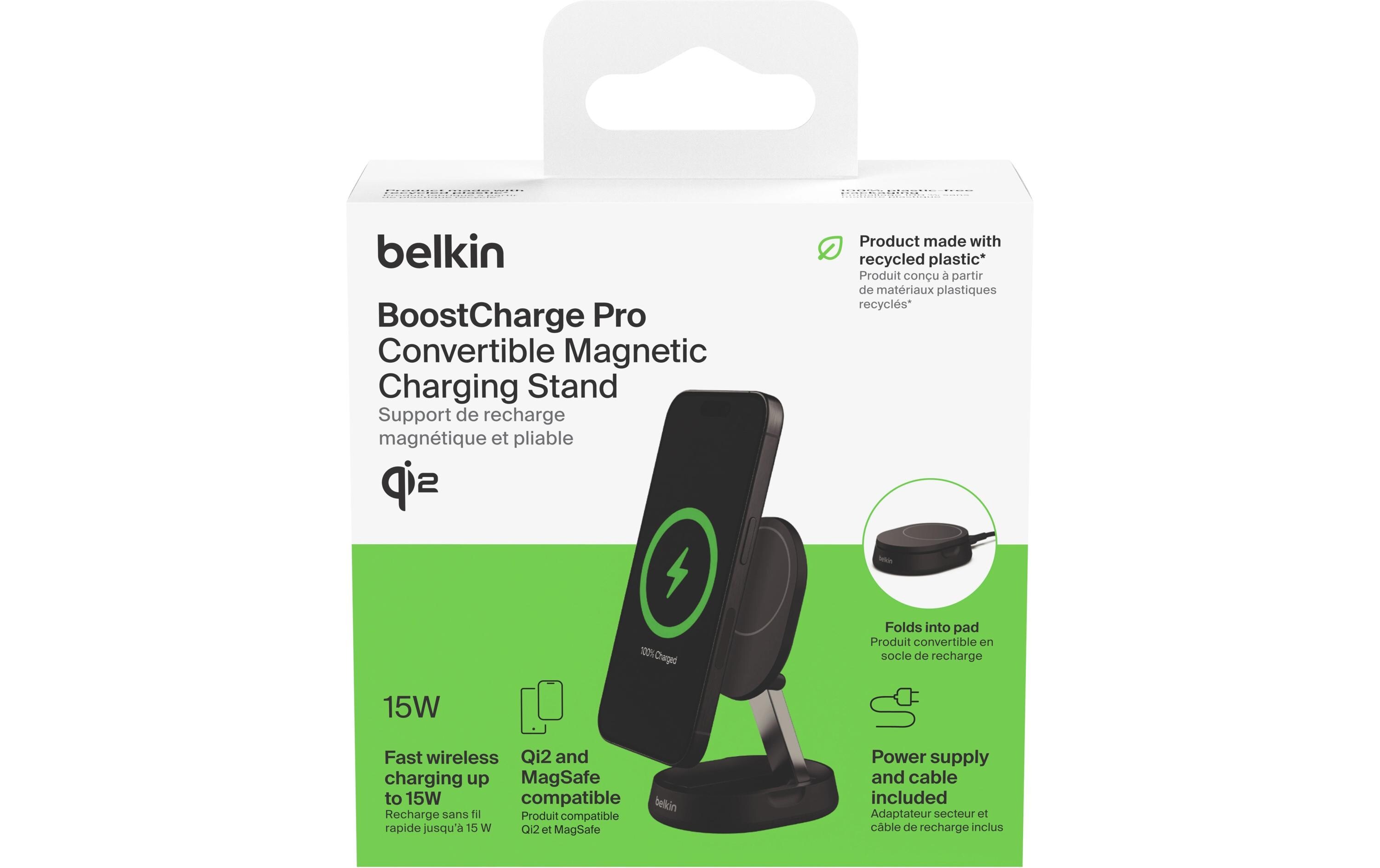 Wireless Charger Boost Charge Pro Schwarz inkl. NetzteilVerstellbare kabellose magnetische Ladestation mit Qi2
