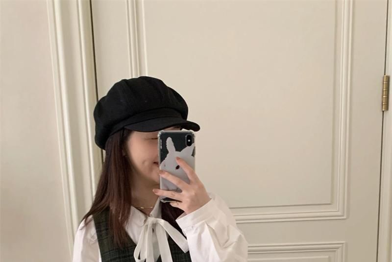 Secolo - Blouse met lange mouwen en strik / Geruite midi-jurk met V-hals en A-lijn