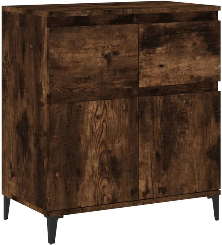 vidaXL - Dressoir - Gerookt Eikenkleurig - Bewerkt Hout - 2 Lades - 2 Vakken