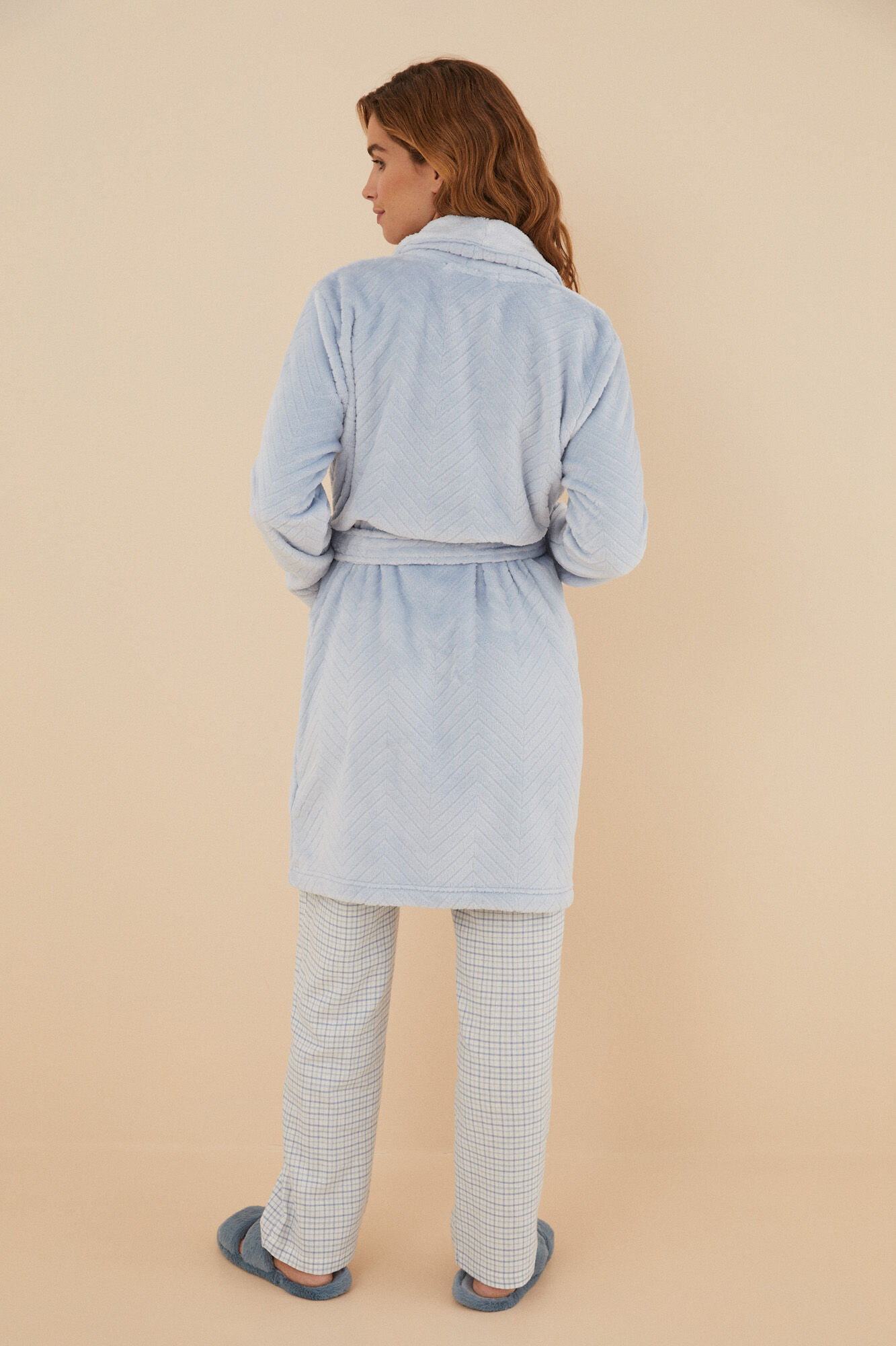 Robe de lã texturizada azul