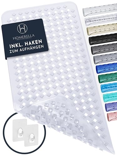 Homerella Antislip Badmat, Huidvriendelijk, 88x39cm, INCL. OPHANGSTANG | Antislip Badmat, BPA-vrij | Schimmelwerende & Machinewasbare Douchemat | Antislip Badmat