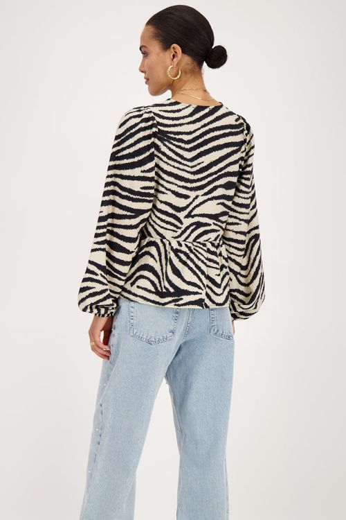 Zwarte-beige zebra top met strikjes