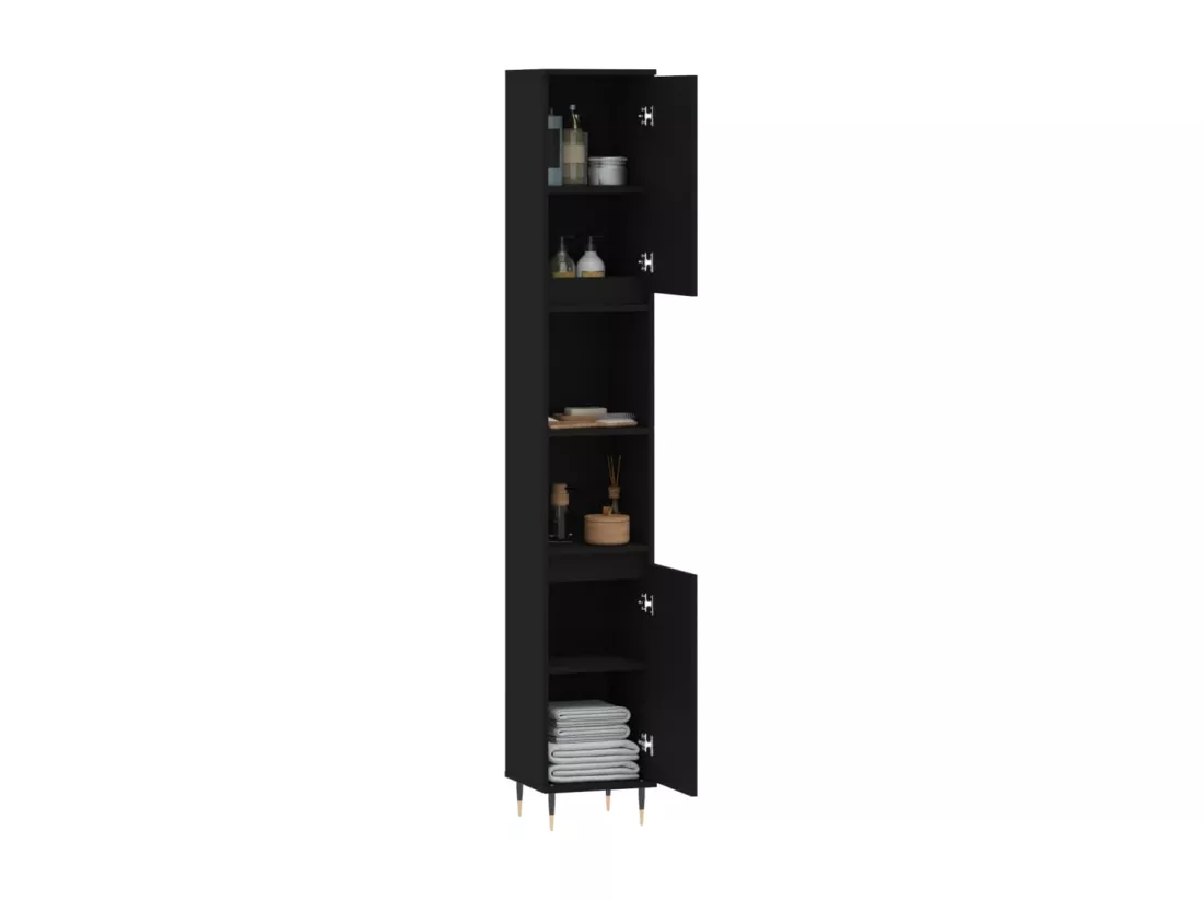 Armoire de salle de bain noir 30x30x190 cm bois d'ingénierie