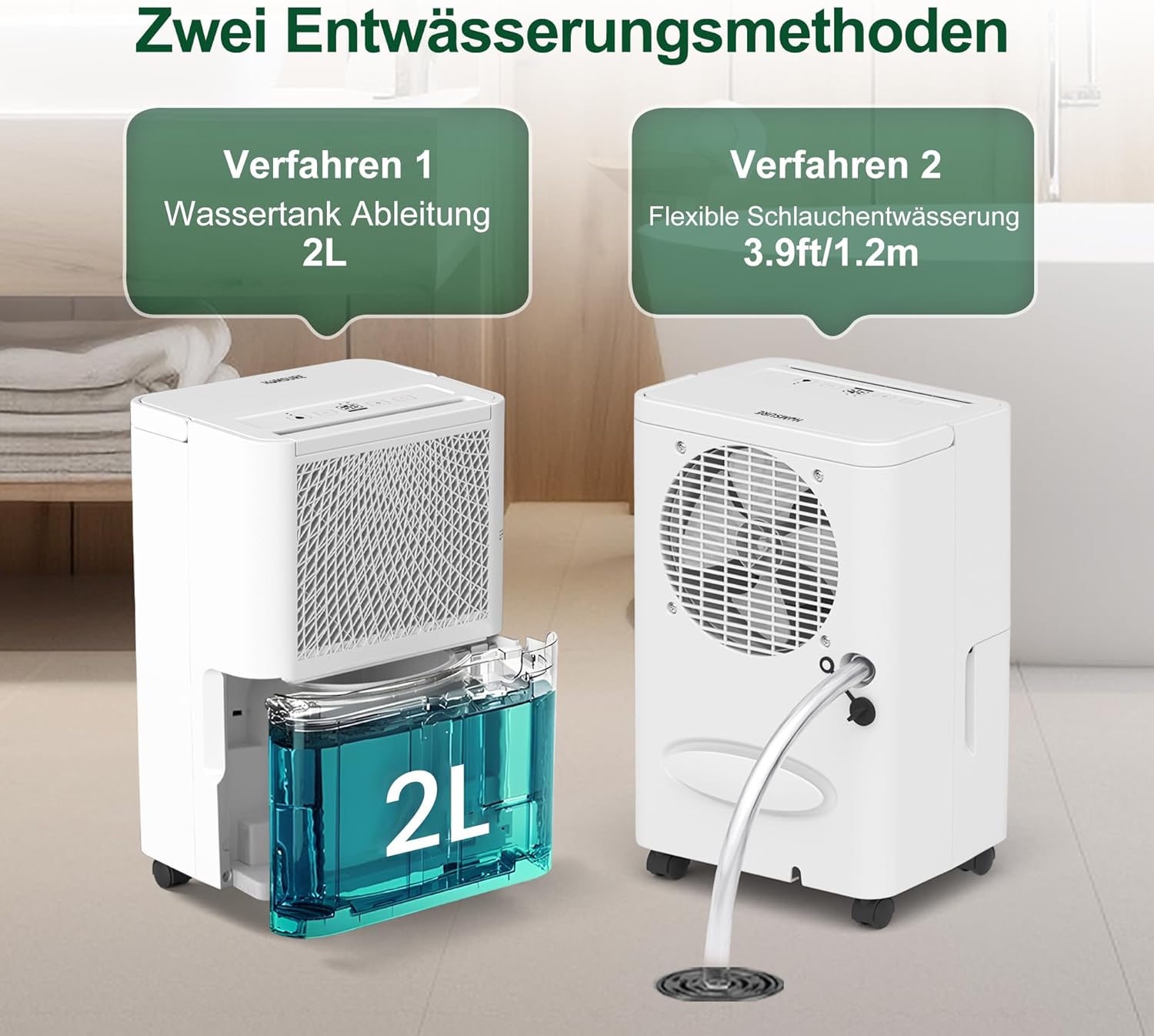 Luftentfeuchter Elektrisch,10L/Tag Hochleistungs Entfeuchter,Raumentfeuchter mit Wäschetrocknung, Ablaufschlauch,Timer und Abtauen, Ideal für Schlafzimmer, Keller, 10 J. Gar (10L Luftentfeuchter)