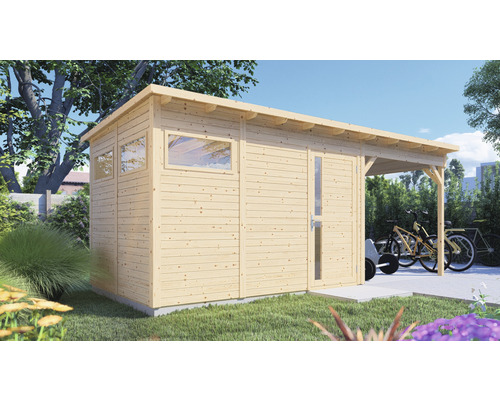 Bertilo Man Cave Pentus 3L tuinhuis inclusief vloer en lessenaarsdak, 581 x 265 cm, naturel