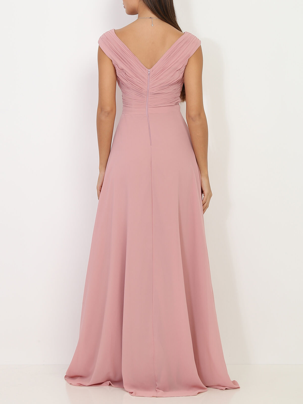 Robe longue drapée avec fente- Vieux rose