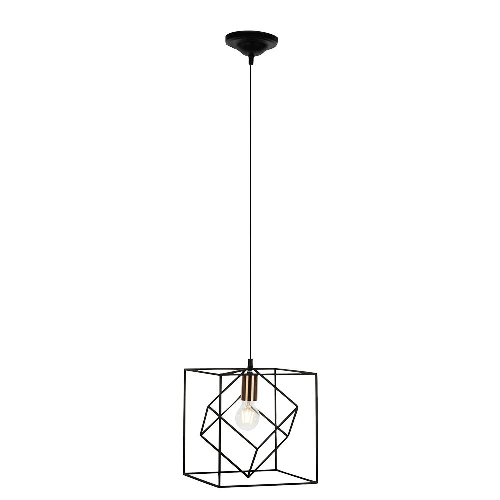 Luminaire à suspension filaire cube ajouré métal noir Tycho Brilliant