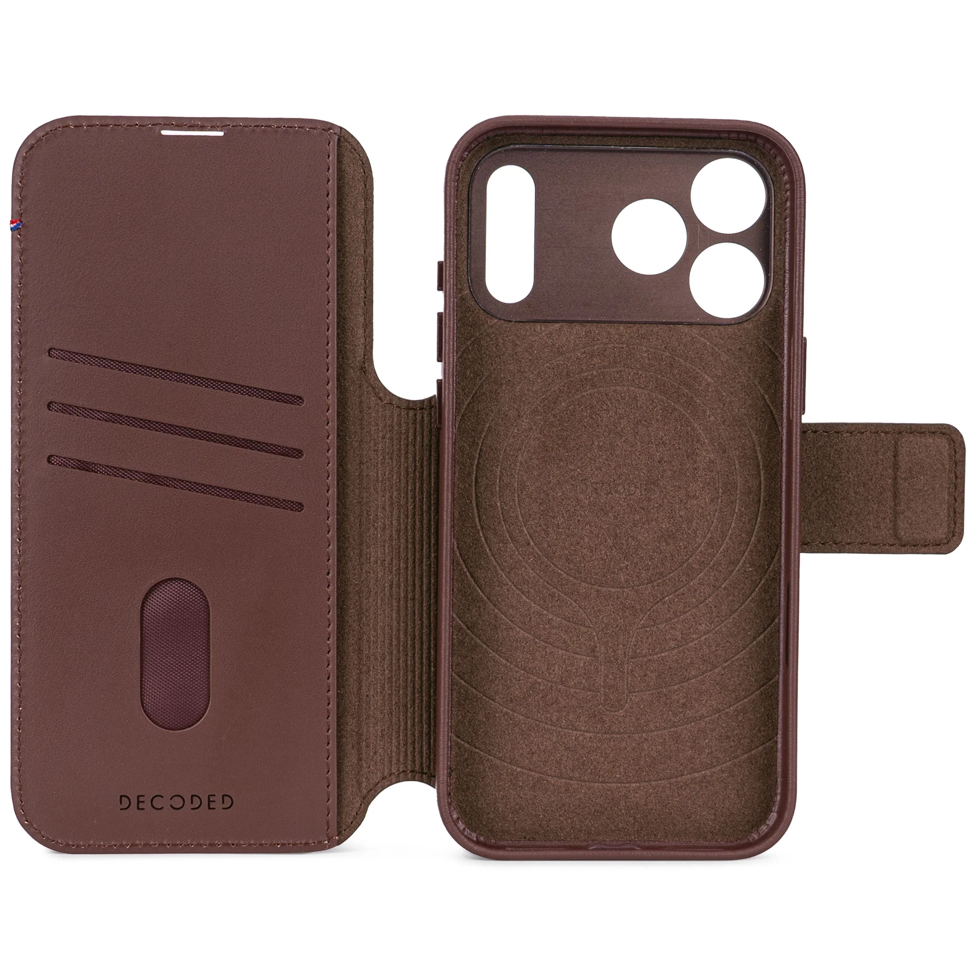 2in1 iPhone 17 Pro MagSafe Echtleder Magnet Wallet Case Tasche Flip Cover (D26IPO17PDW5CN) - Braun
