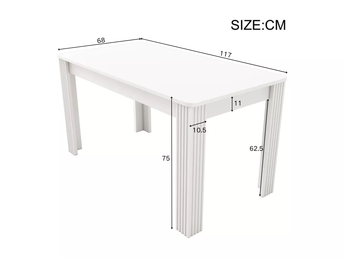 Table à manger rectangulaire 4 à 6 couverts - Bois massif - 117 x 68 x 75 cm - Blanc