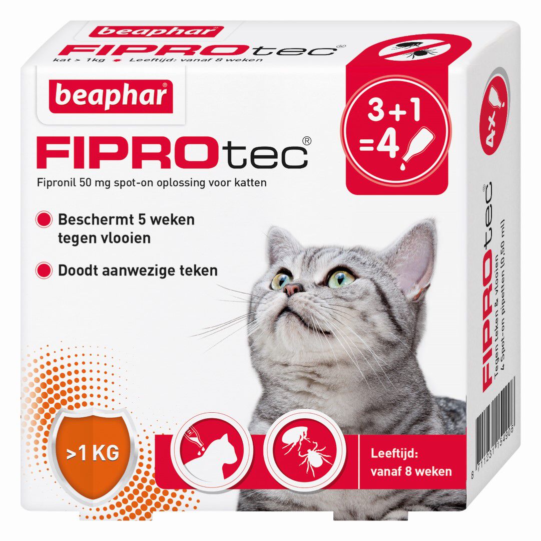 Beaphar Fiprotec Kat 3 1 - Vlooien- en tekenmiddel - 4 Stuks