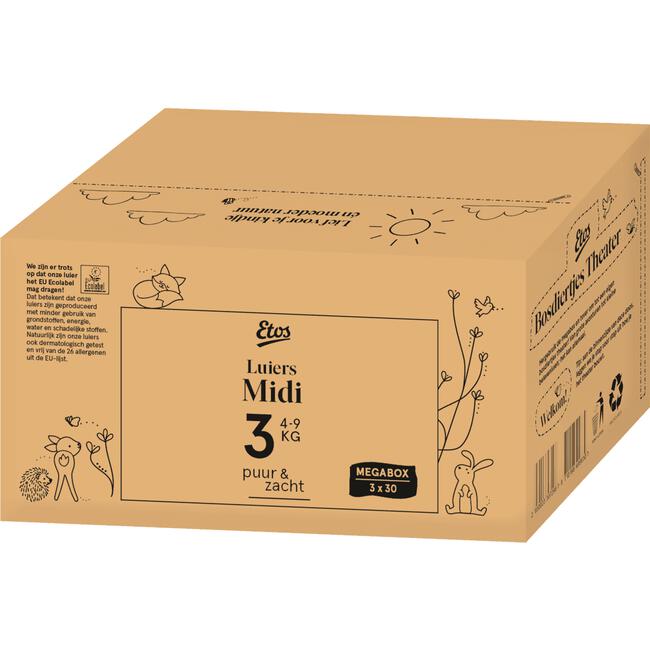 Etos Puur & Zacht Luiers Maat 3 Midi 4-9 kg 90 stuks