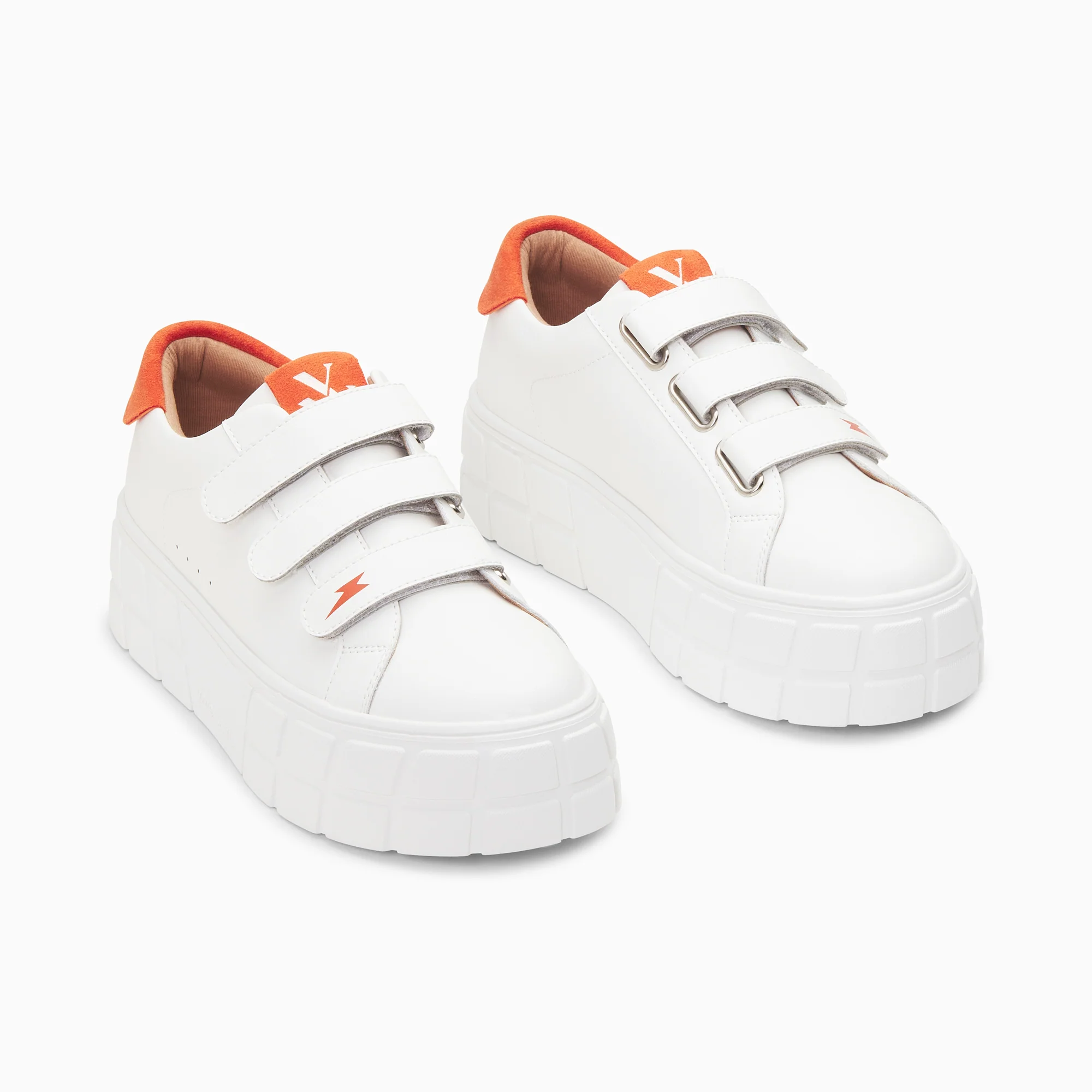 Sneakers-Baskets Coraline blanc et orange à plateforme