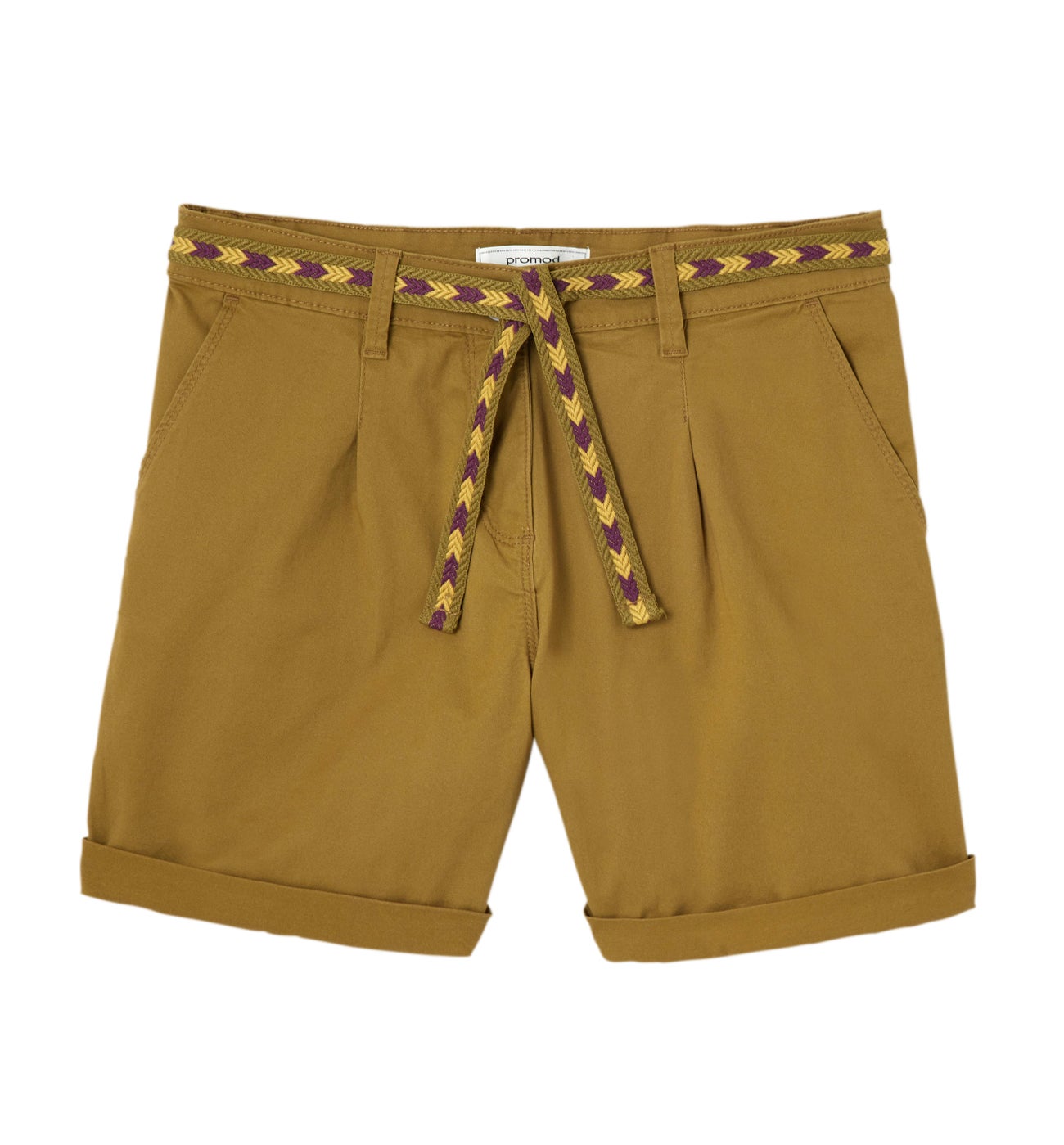 Short en toile + ceinture - Marron