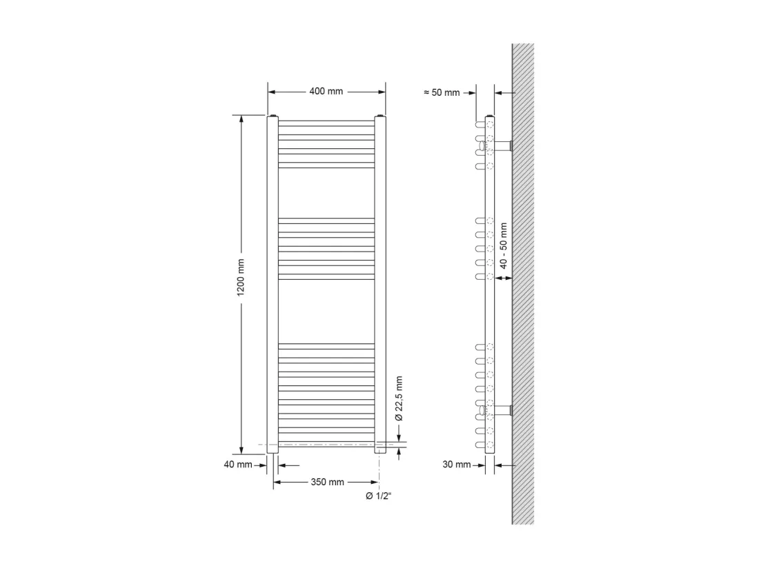 LuxeBath Radiateur Électrique de Salle de Bain Sahara 400x1200 mm Blanc Raccord Latéral Courbe Elément Chauffant 1200W