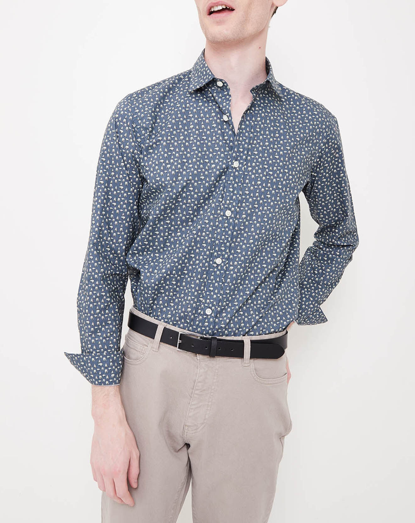 Hartford Chemise Slim Sammy imprimé ours bleu/écru