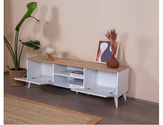 CONCEPT1 - Meuble TV Bohemian chene blanc 180 x 41 x h55 cm