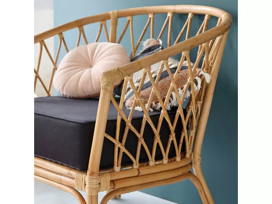 Fauteuil en rotin, coussin inclus