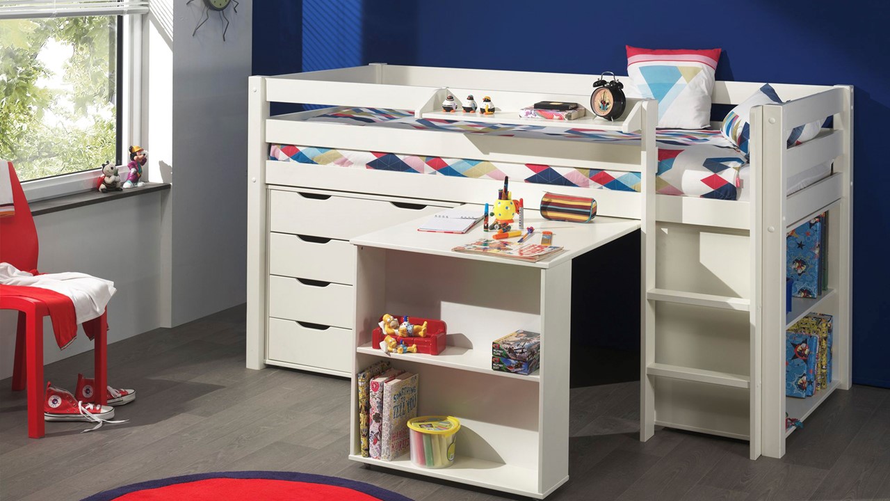 Halfhoogslaper Pino met commode met 4 laden en boekenkast wit