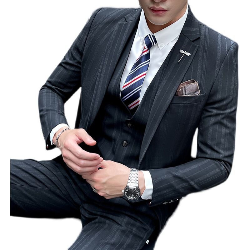 Sheck - Set: Gestreepte blazer + vest + pantalon