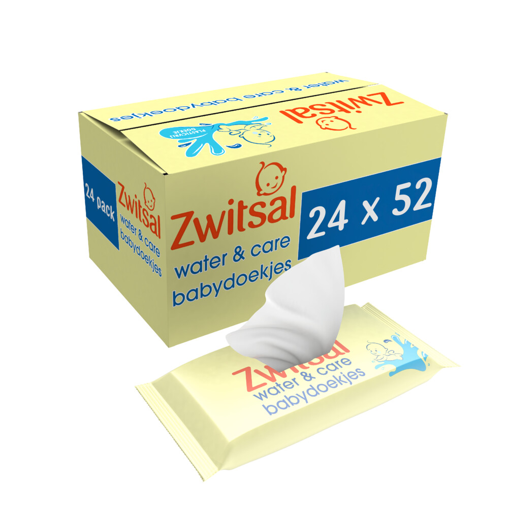 2x Zwitsal Water & Care Babydoekjes met Zwitsalgeur12x52 stuks