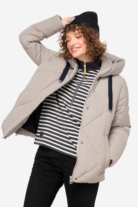 Steppjacke, Laurasøn-Kapuze, verdeckter Zipper, lange Seitenzipper