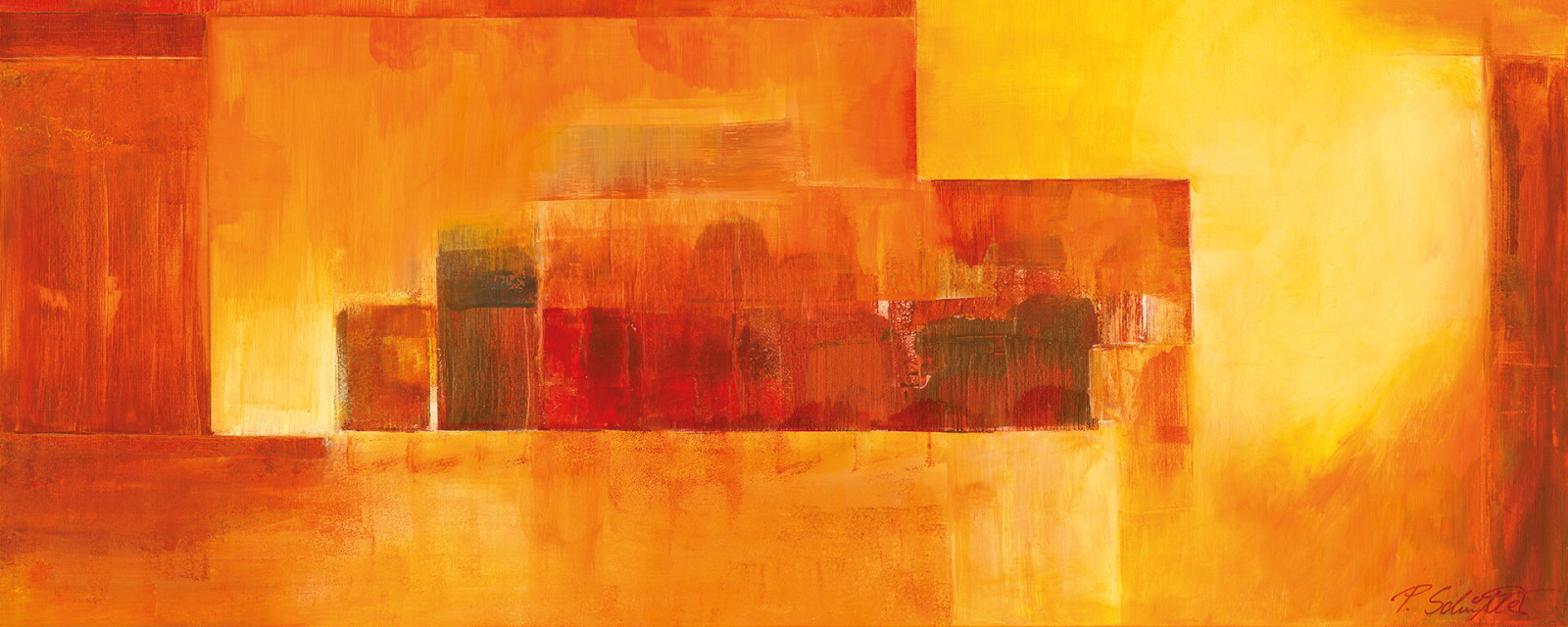 Leinwandbild ABSTRAKTER SOMMER - orange-rot - 100x40 cm