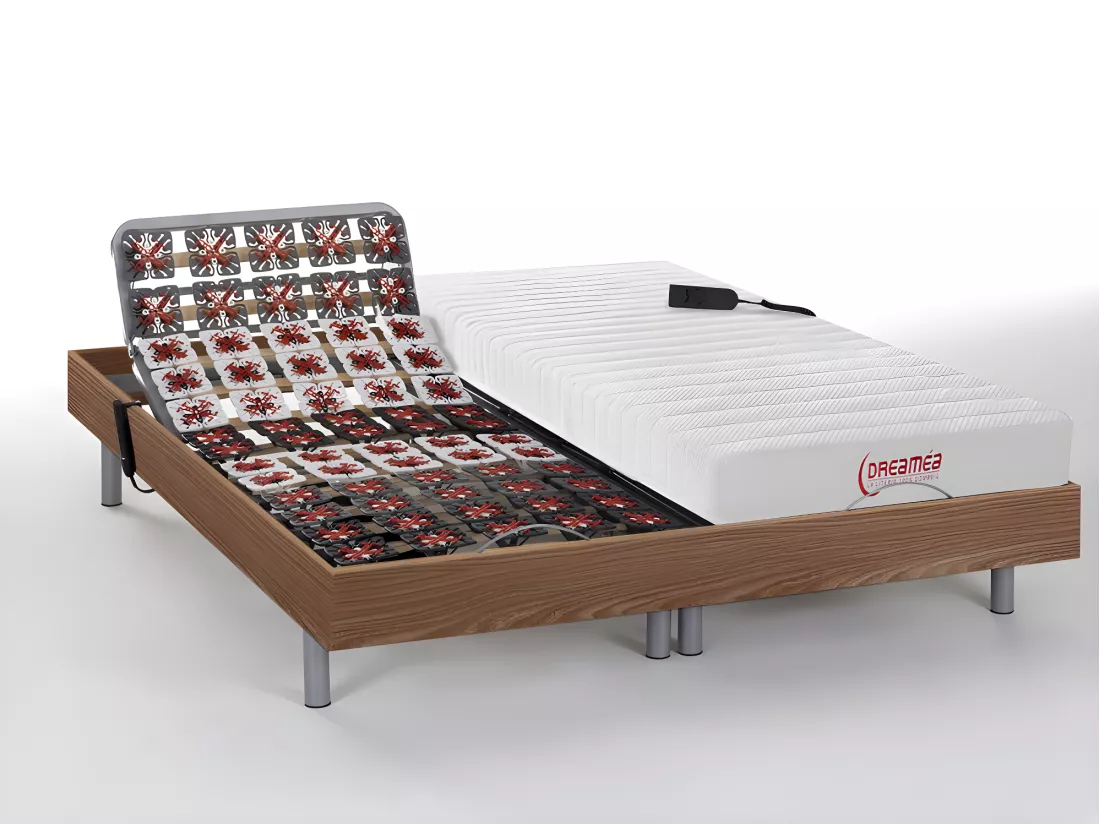 Lit électrique de relaxation tout plots + matelas accueil latex - 2 x 90 x 200 cm - Naturel clair - ETHER de YSMÉE