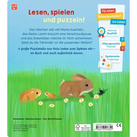 Ravensburger Spiel mit den Tierkindern: Mein buntes Holzpuzzle-Buch
