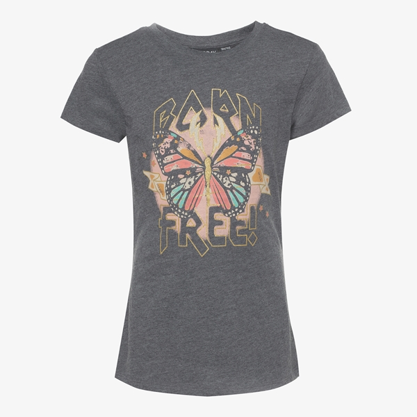 TwoDay meisjes T-shirt zwart met vlinderopdruk