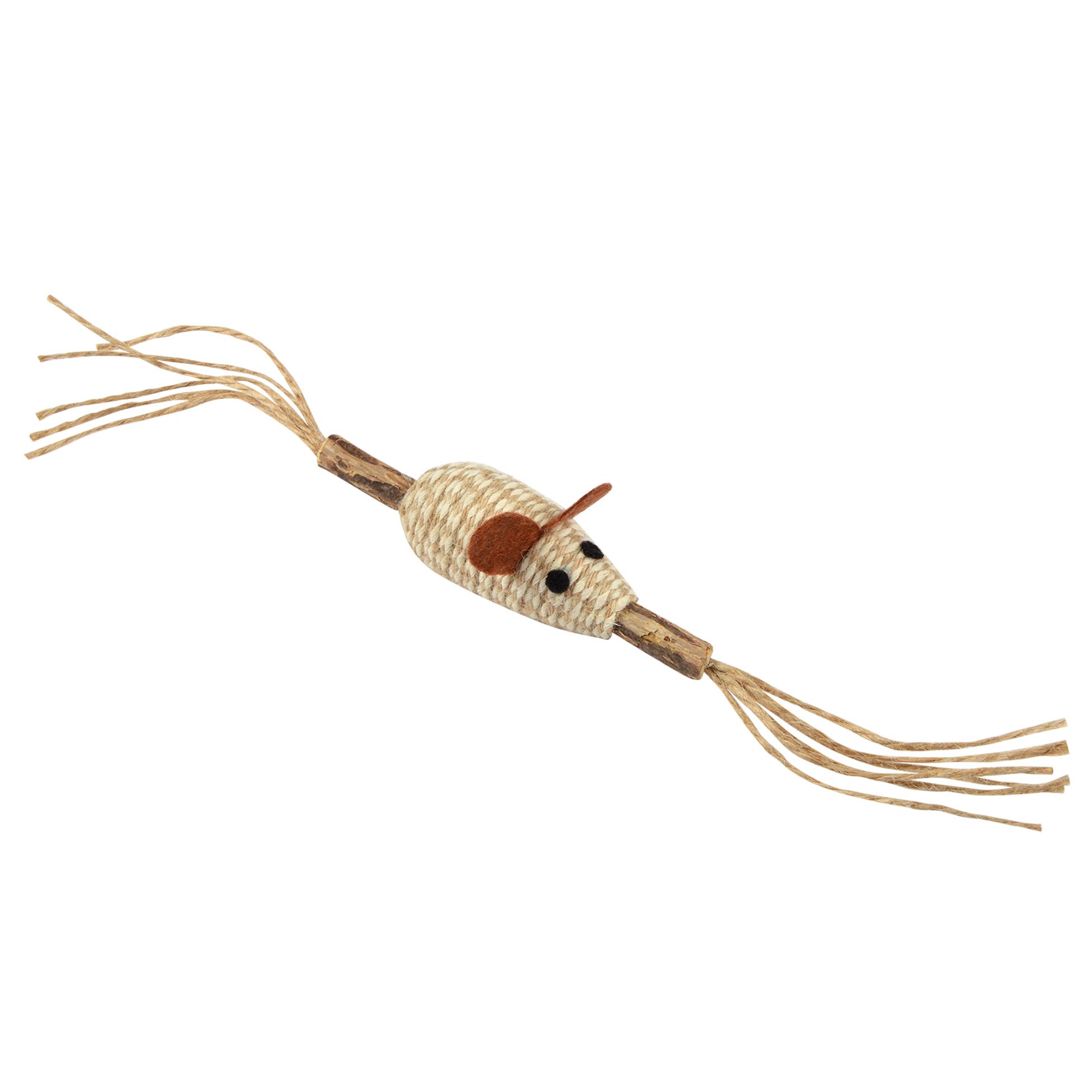 JOUET SOURIS CORDE SUR BATONNET MATATABI 3X12CM