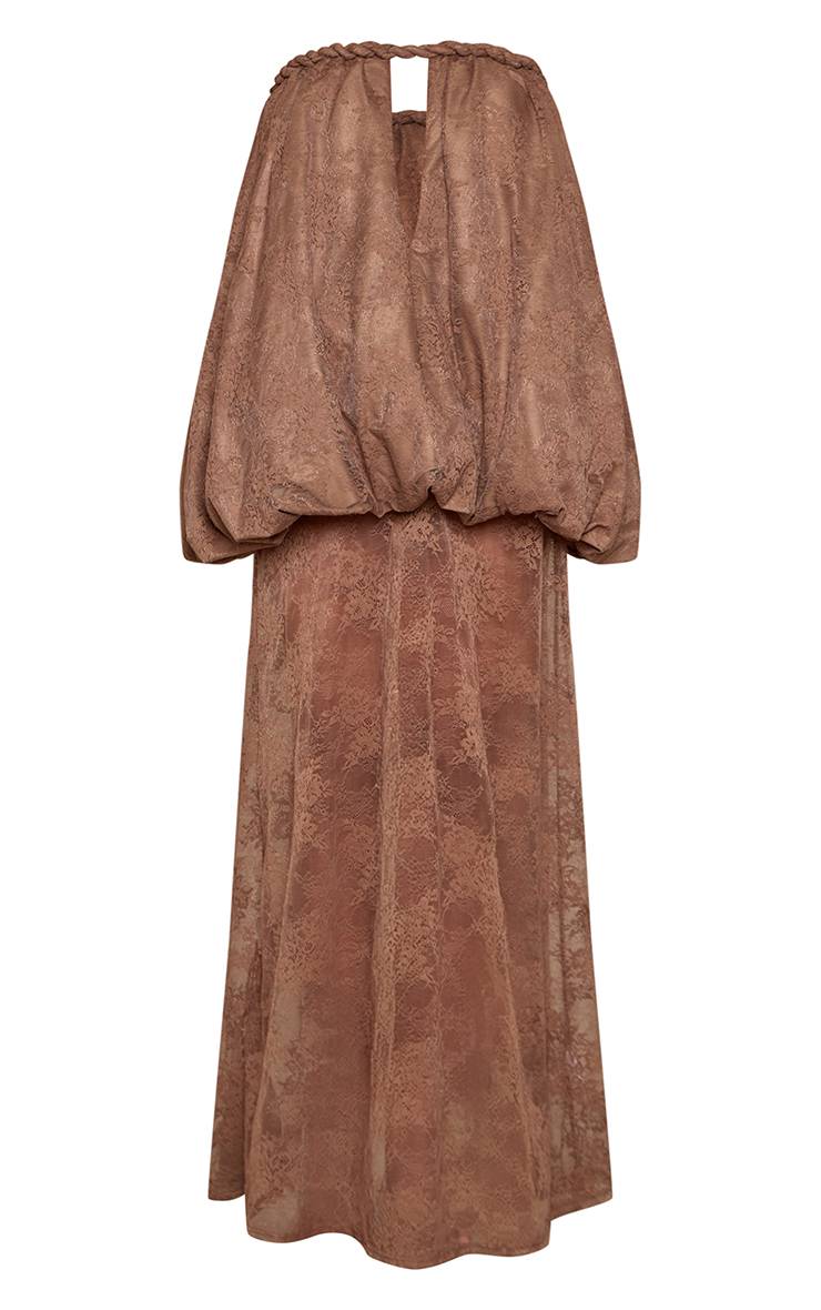 Taupe Robe Maxi Bouffante Extrême En Dentelle À Bandeau