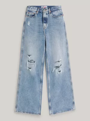 Calça jeans Claire de cintura alta, pernas largas e rasgos.