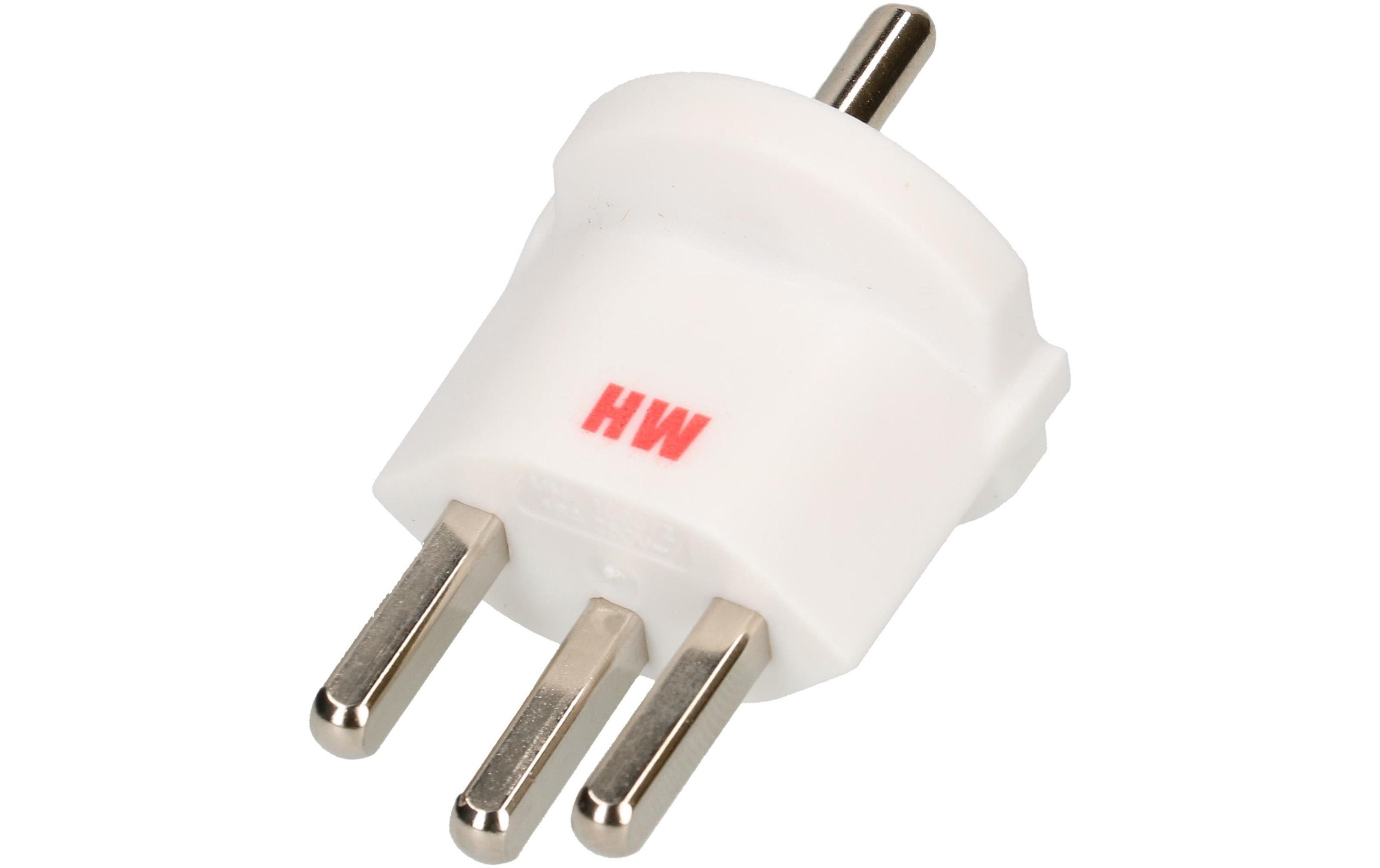 Fixadapter Schuko – Typ 23 WeissDeutsch Schuko auf Schweiz T23, 3-polig