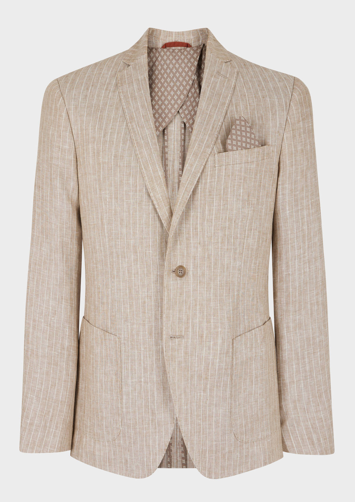 Veste coordonnable Regular en lin beige à rayures blanches