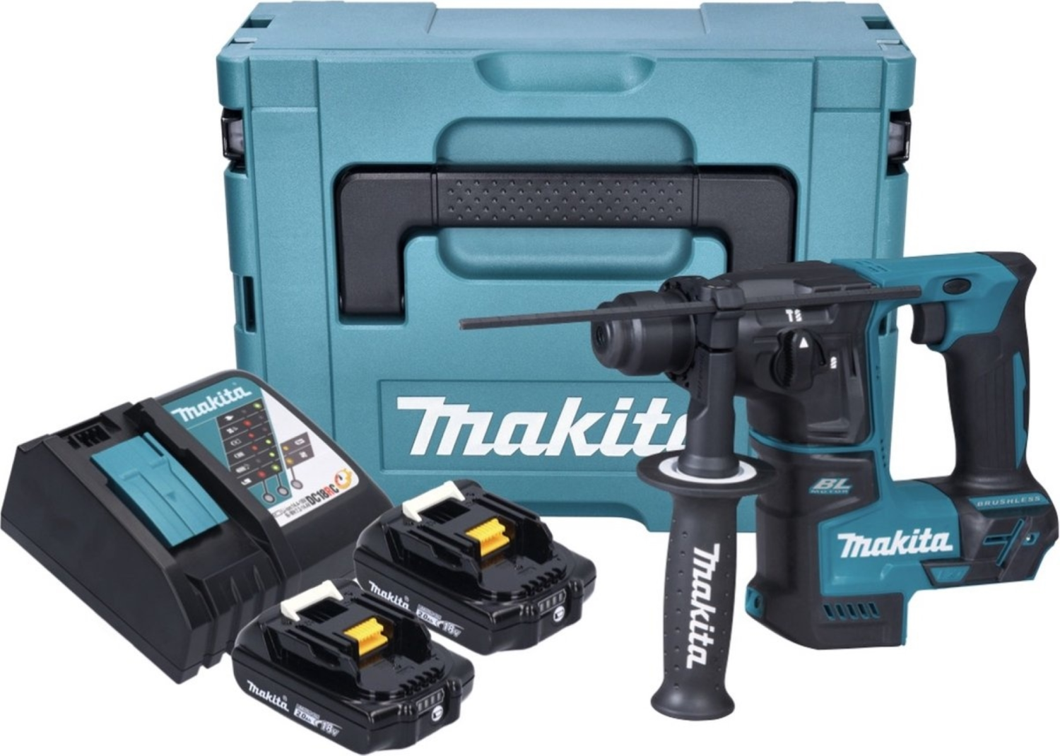 Makita DHR171RAJ 18V Li-Ion accu SDS-plus boorhamer set (2x 2.0Ah accu) in Mbox - 1,2J - koolborstelloos