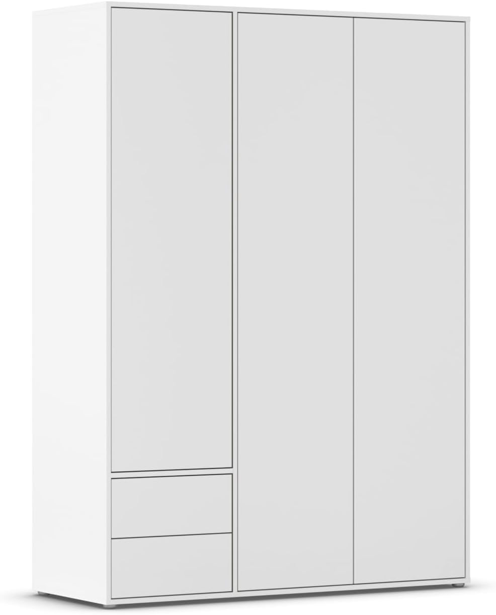 Rauch Möbel Nabila Kleiderschrank für Schlafzimmer, Kinderzimmer, Jugendzimmer, Flur, 3-türig, 2 Schubladen, Push-to-Open, mit Zubehör Classic, Farbe Weiß, Breite 140 cm