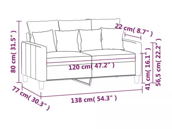 Canapé à 2 places Gris clair 120 cm Velours
