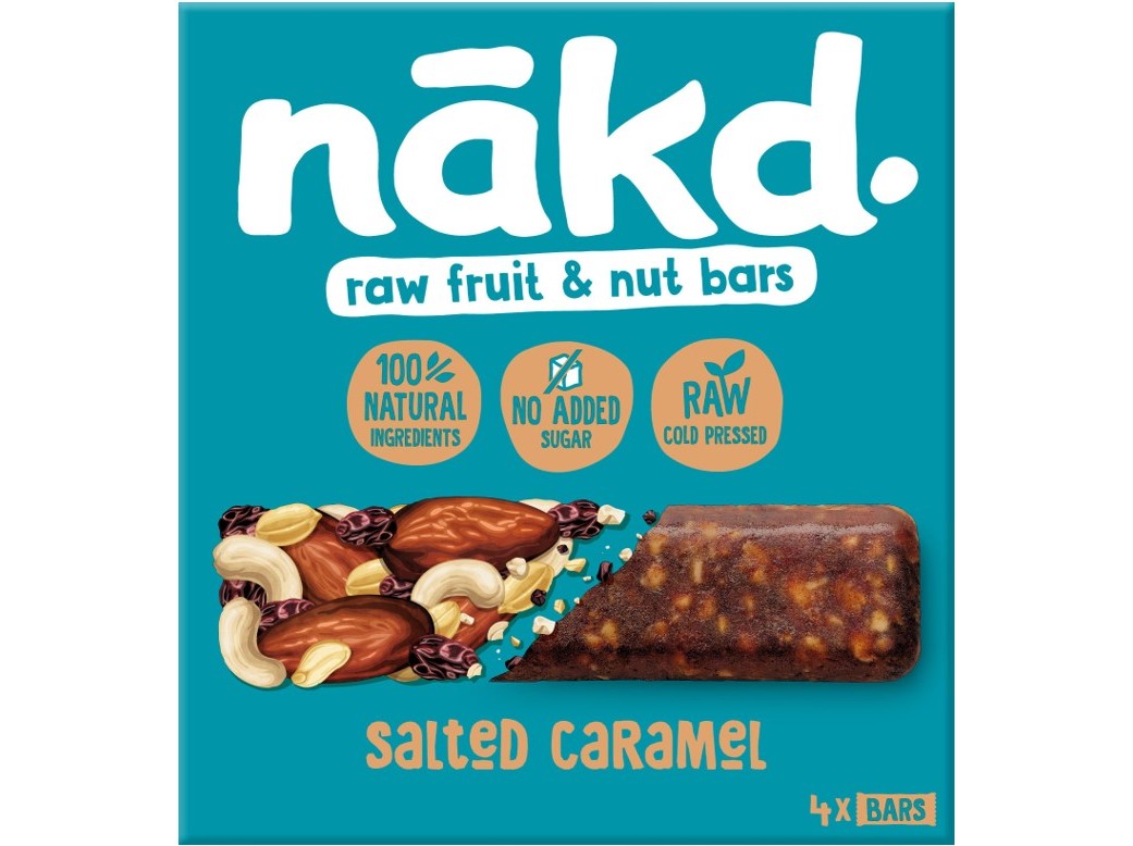 BARRAS NAKD CRUAS FRUTA E CARAMELO SALGADO 4X35G