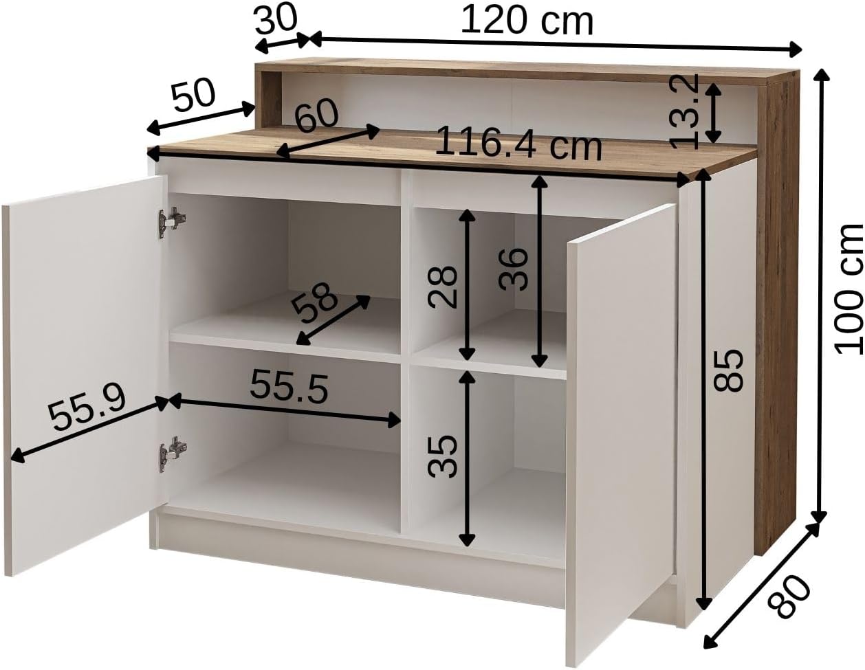 Kücheninsel Cortado – Küchentisch & Bartisch, BHT: 120 x 100 x 80 cm – Platzsparend & Modern für Küche & Esszimmer (Weiß-Eiche)