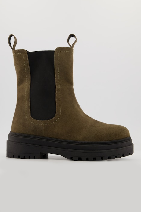Lederboots, Elastikeinsatz, Veloursleder, Zipper, Weite H