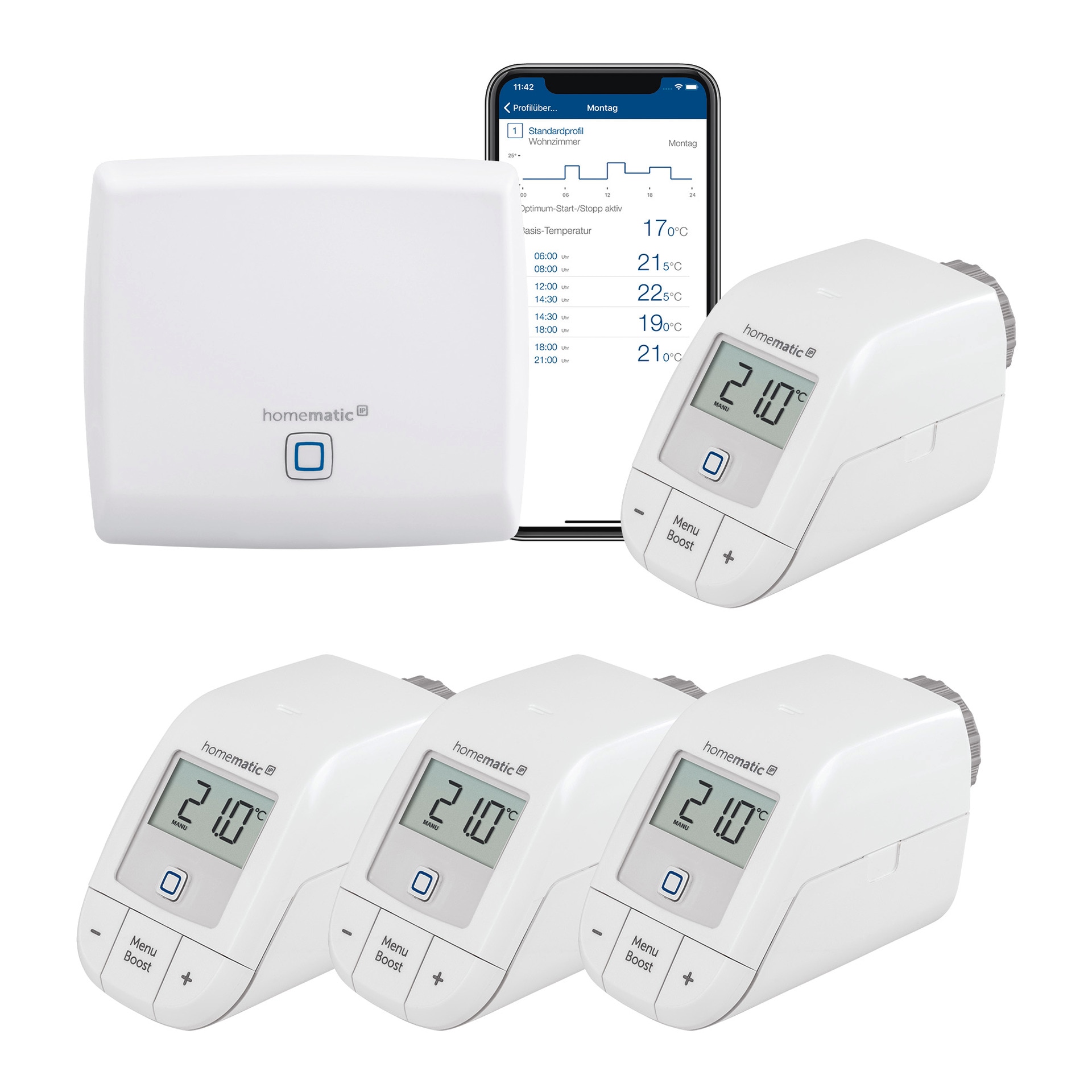 Homematic IP Heizkörperthermostat »Bundle Starter Set Heizen + 2x Heizkörperthermostat basic« Access Point + 4 x Homematic IP Heizkörperthermostat - basic