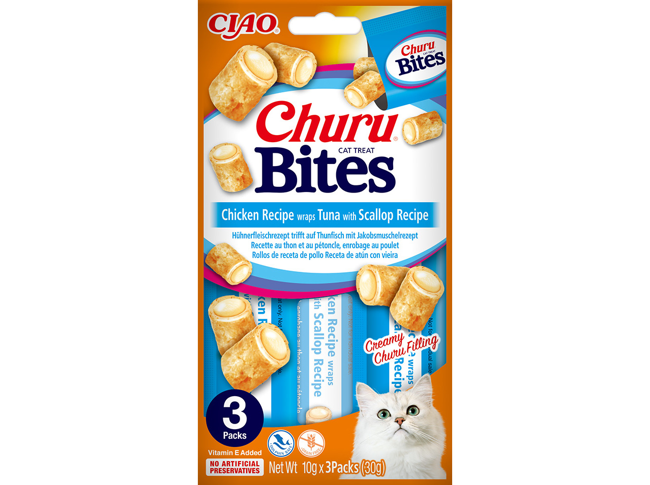 SNACK PARA GATO CIAO CHURU FRANGO / ATUM / VIEIRA 3X10G