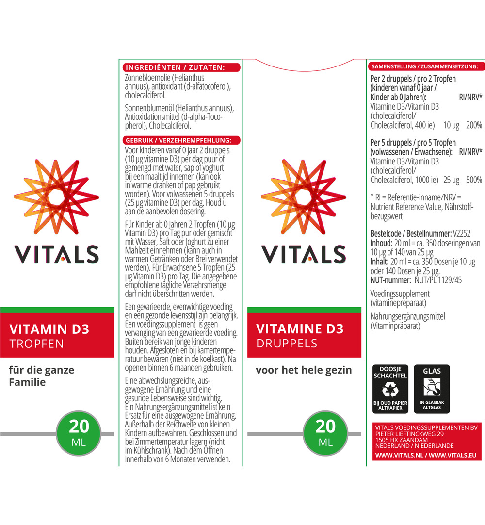 Vitals Vitamine D3 druppels (20 ml)