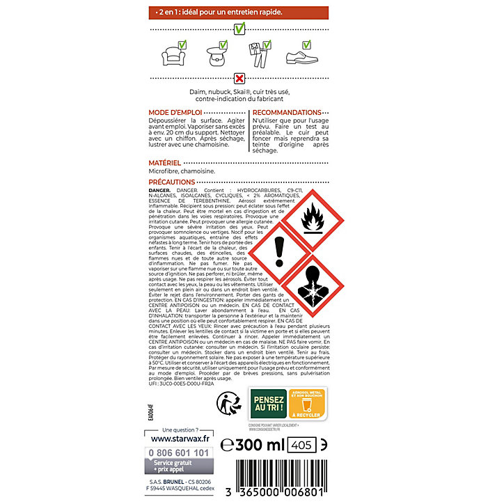 Spray d'entretien du cuir aérosol Starwax 300ml