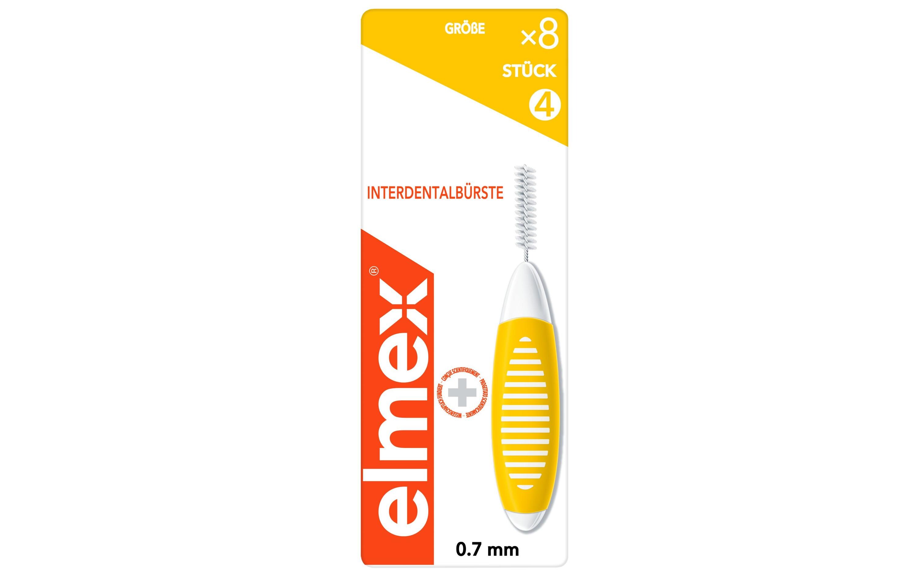 Interdentalbürsten Gelb, Grösse 4 0,7 mm, 8 StückHochwertige Bürsten für eine zuverlässige Reinigung der Zahnzwischenräume
