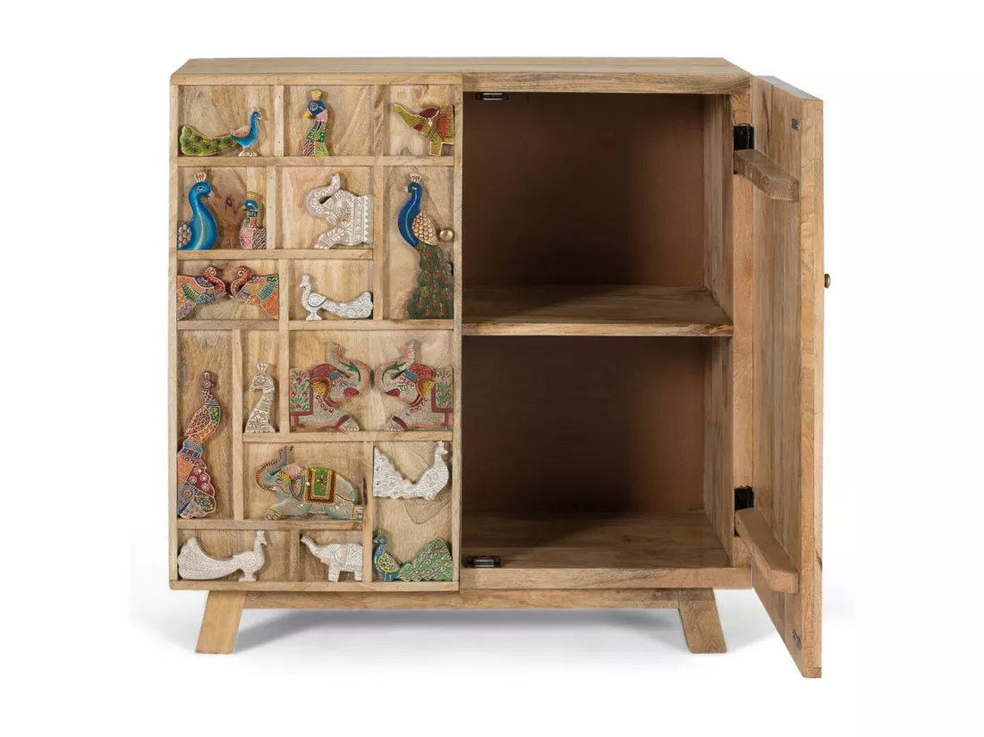 Commode en bois de manguier naturel avec détails originaux